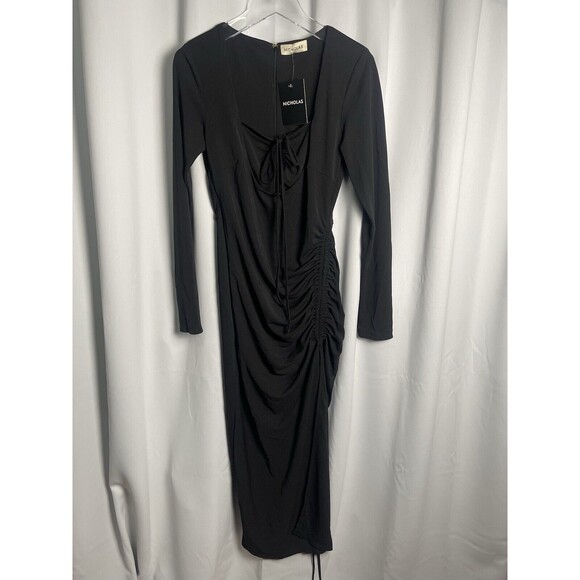 NICHOLAS Nadia Bandeau Halterneck Ruched Dress In Black Sz 6 New - Picture 4 of 9